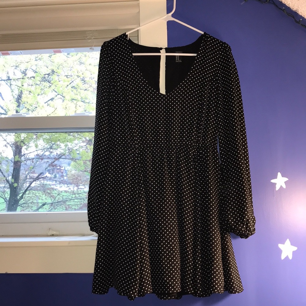 Black and White Polka Dotted Knee High Dress